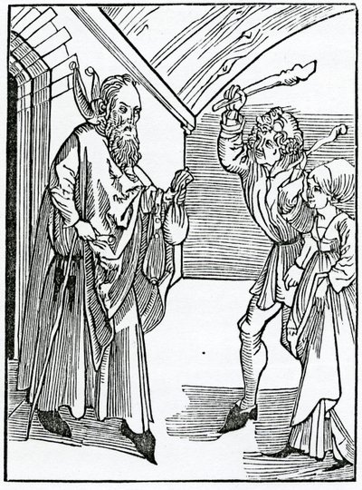 Dei bambini sciocchi che non venerano il padre e la madre, illustrazione dalla traduzione inglese di Alexander Barclay di 